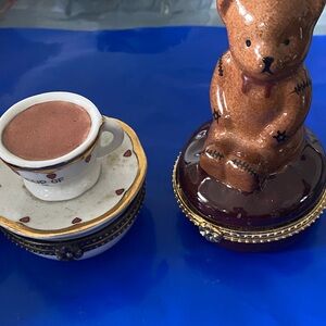 Charming Brown Bear jewelry Box with Cup and Saucer